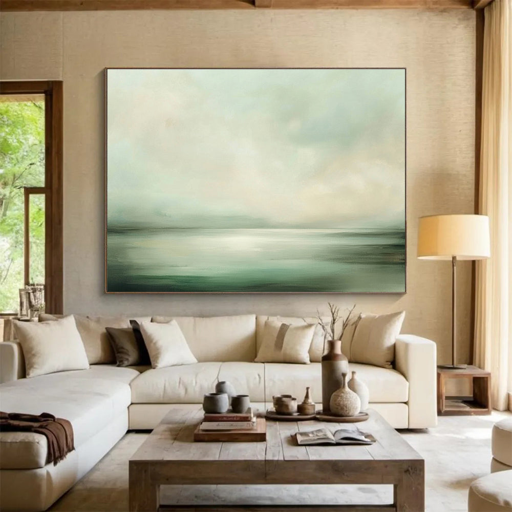 Misty Sea Green Art for Coastal Spa & Minimalist Bedroom SC070