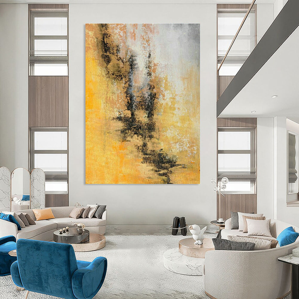 Yellow - Brown Abstract Art for Industrial - Style Coffee Shop Walls DLZ0041