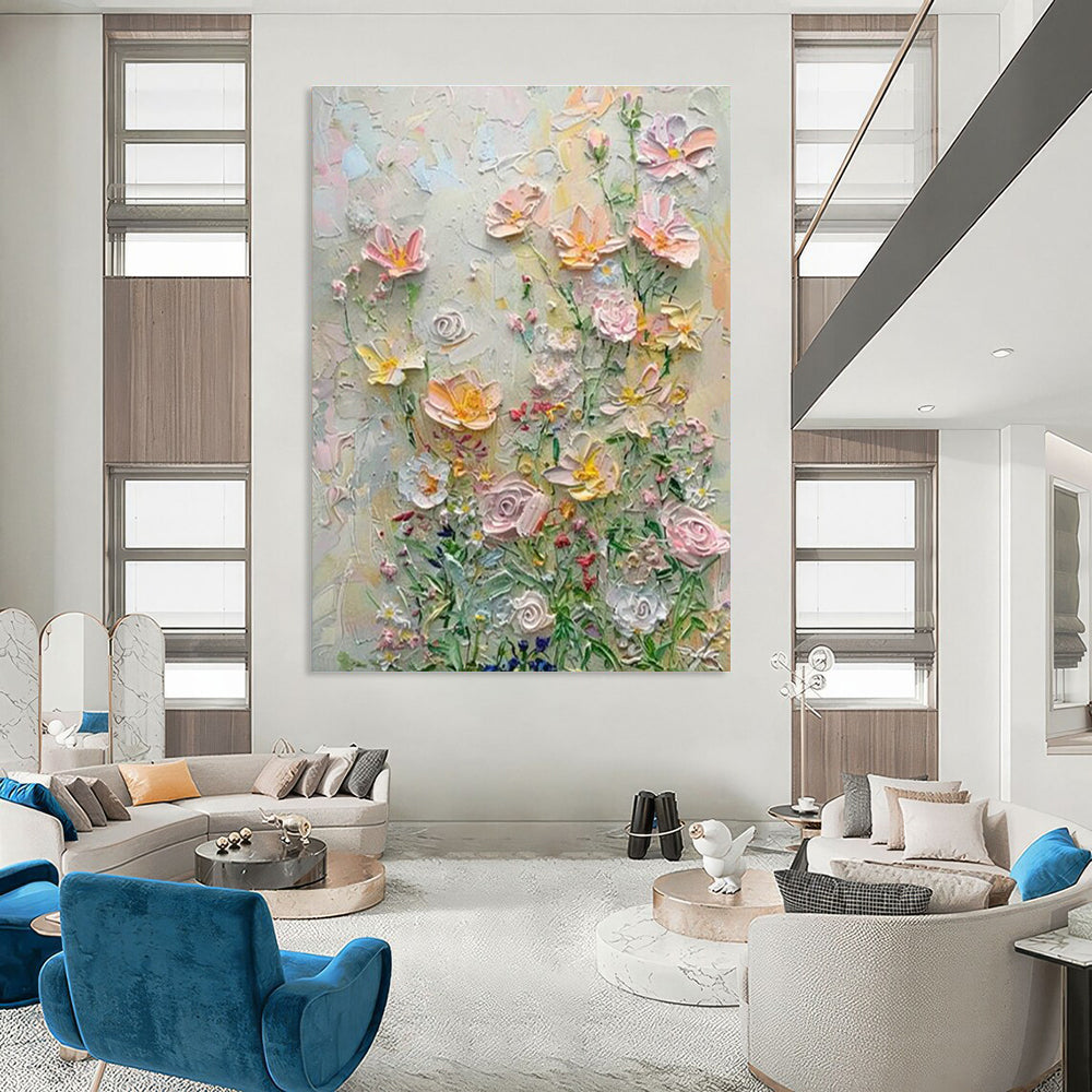 Textured Flower Field Art for Country Cottage Kitchen & Garden Party Venue DLZ1391