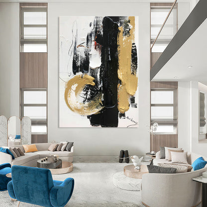 Black, White & Gold Abstract Art for Luxury Hotel Lobby & Sophisticated Home Office DLZ0820