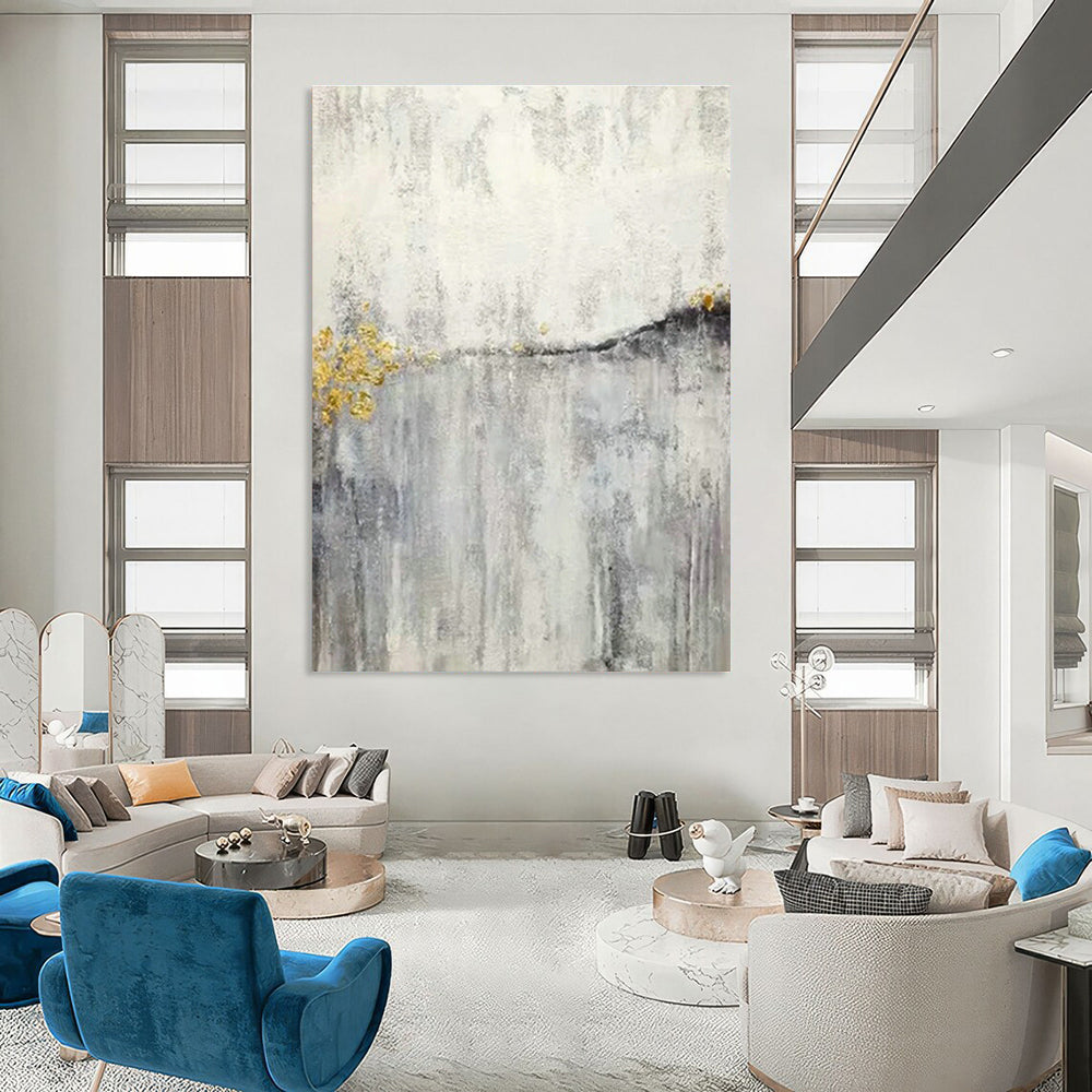 Gold - Silver - Gray Abstract Art for Luxury Hotel Lobby & Home Living Room DLZ1180