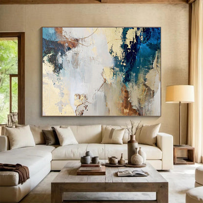 Blue - Gold Abstract Art for Modern Office Receptions DLZ2514