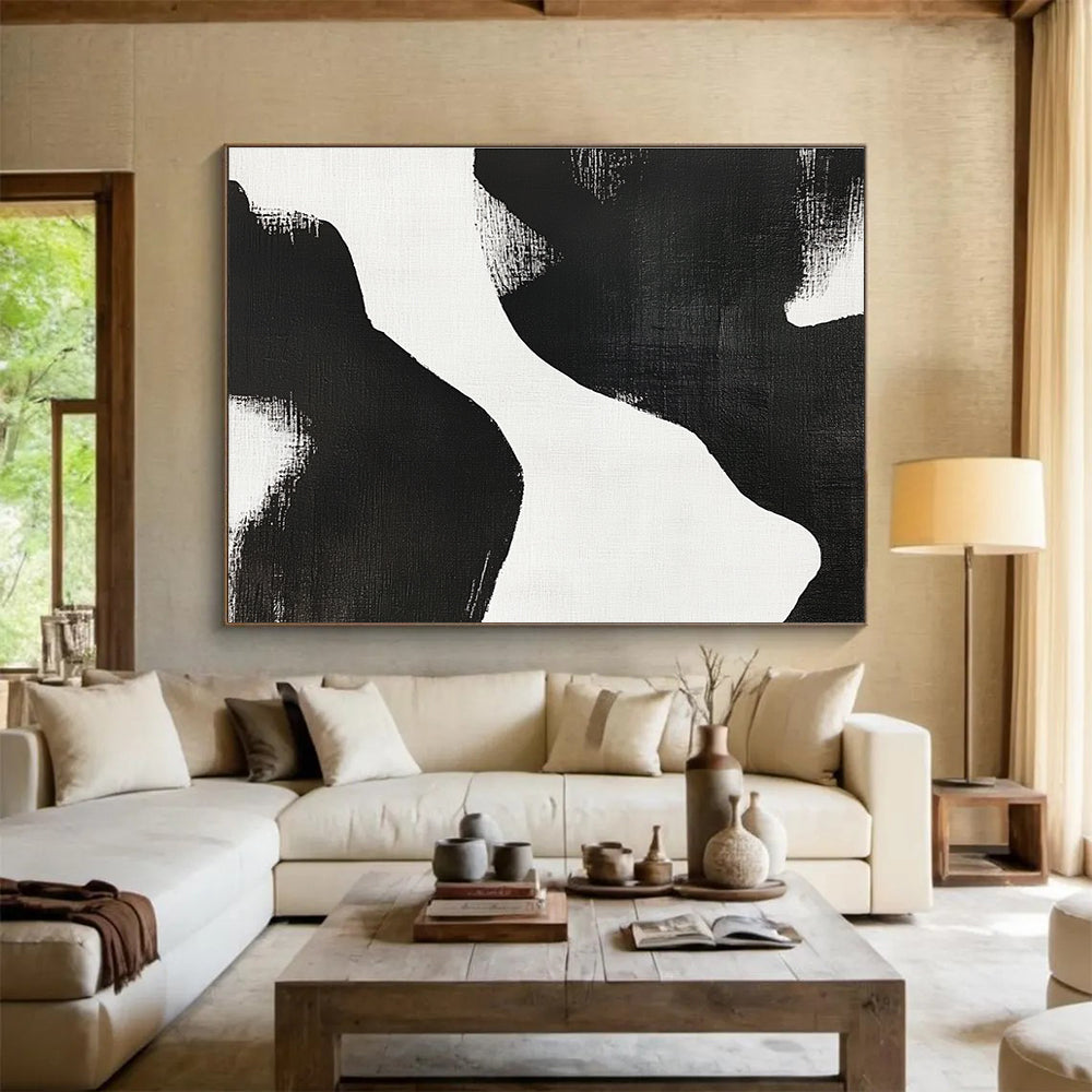 Black and White Organic Shapes Art for Minimalist Home Office & Modern Art Exhibition SC439