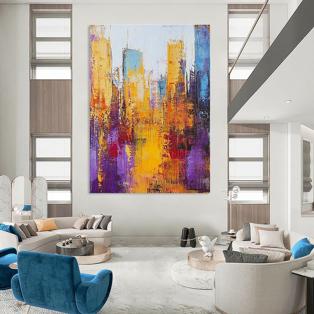 Golden - Hued Abstract Cityscape for Luxury Office Reception & Contemporary Living Room STSC161