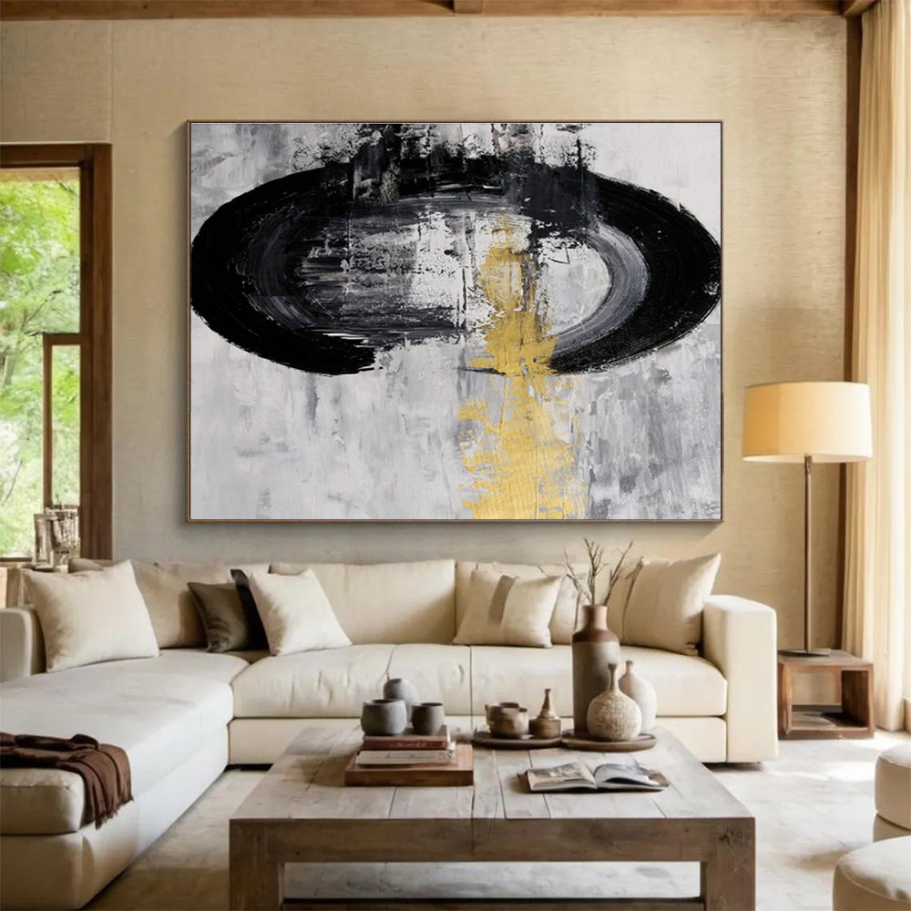 Stylish Black, Silver, and Gold Abstract Art for a Modern Entryway DLZ2400