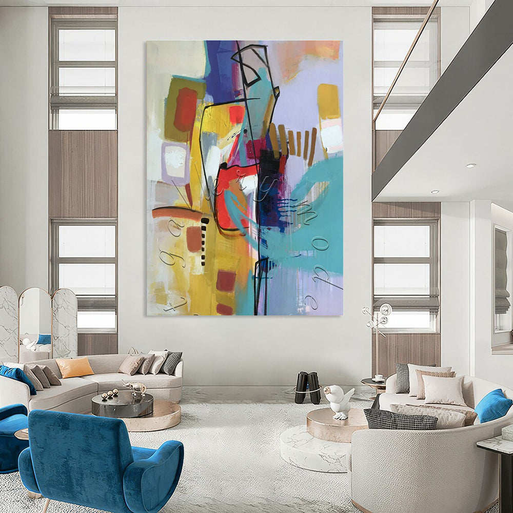 Colorful Geometric Abstract Art for Art Gallery Café & Modern Home Living Room DLZ1776