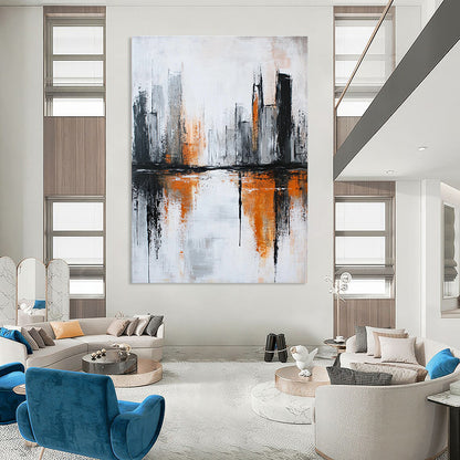 Grey and Orange Cityscape Abstract for Urban Penthouse Living Room & High - End Hotel Lobby STSC406
