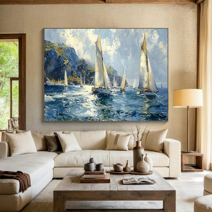 Vivid Sailing Boats Seascape Art to Enrich Nautical - Themed Coastal Living Room DLZ3053