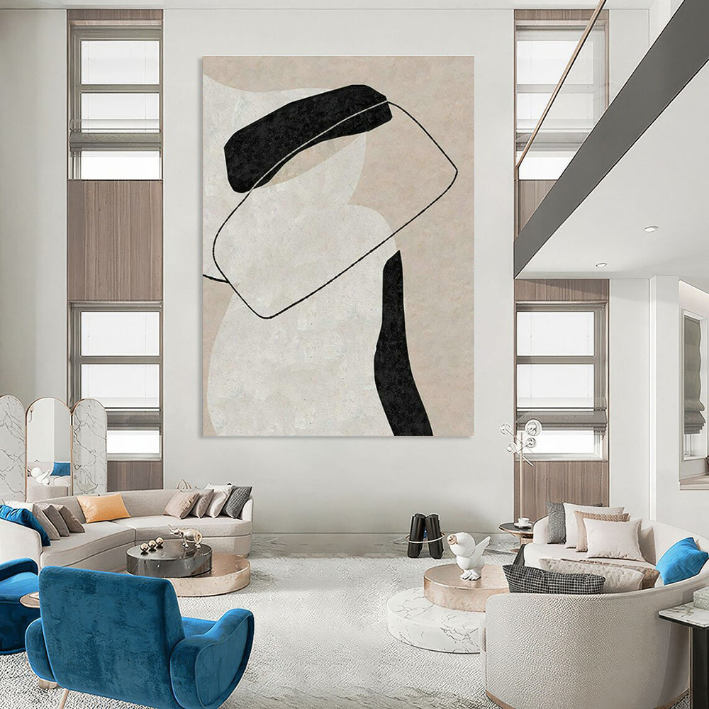 Beige - Black Abstract Art for Minimalist Home Office & Modern Gallery DLZ2050