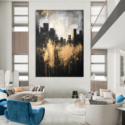 Gold - Splattered Cityscape for Sophisticated Dining Room & Art - Centric Lounge STSC216