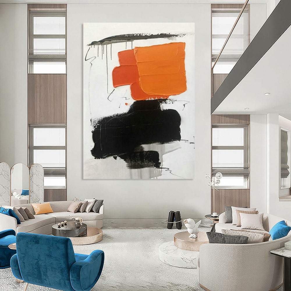 Orange - Black Abstract Art for Sports Bar & Creative Agency Break Area DLZ1684
