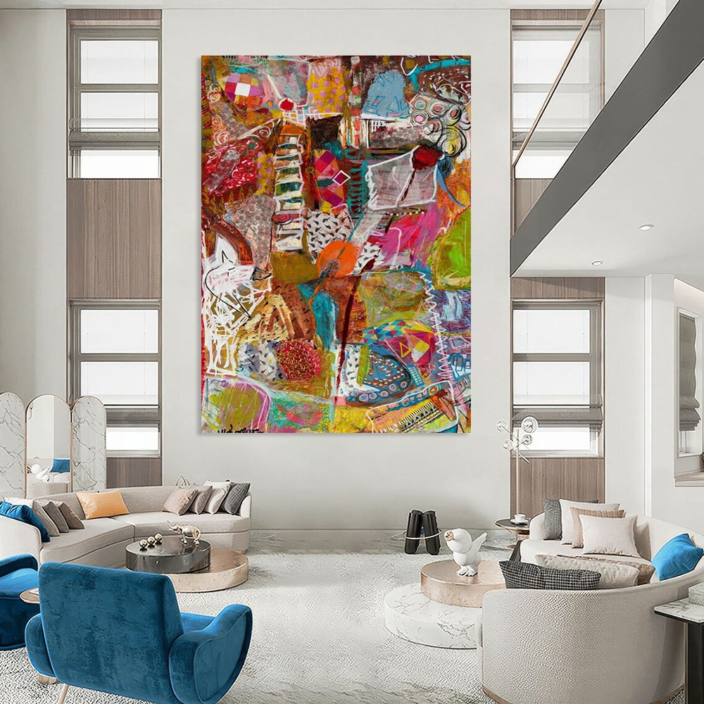 Colorful Abstract Collage Art for Creative Collective Space & Vibrant Home Living Room DLZ1985