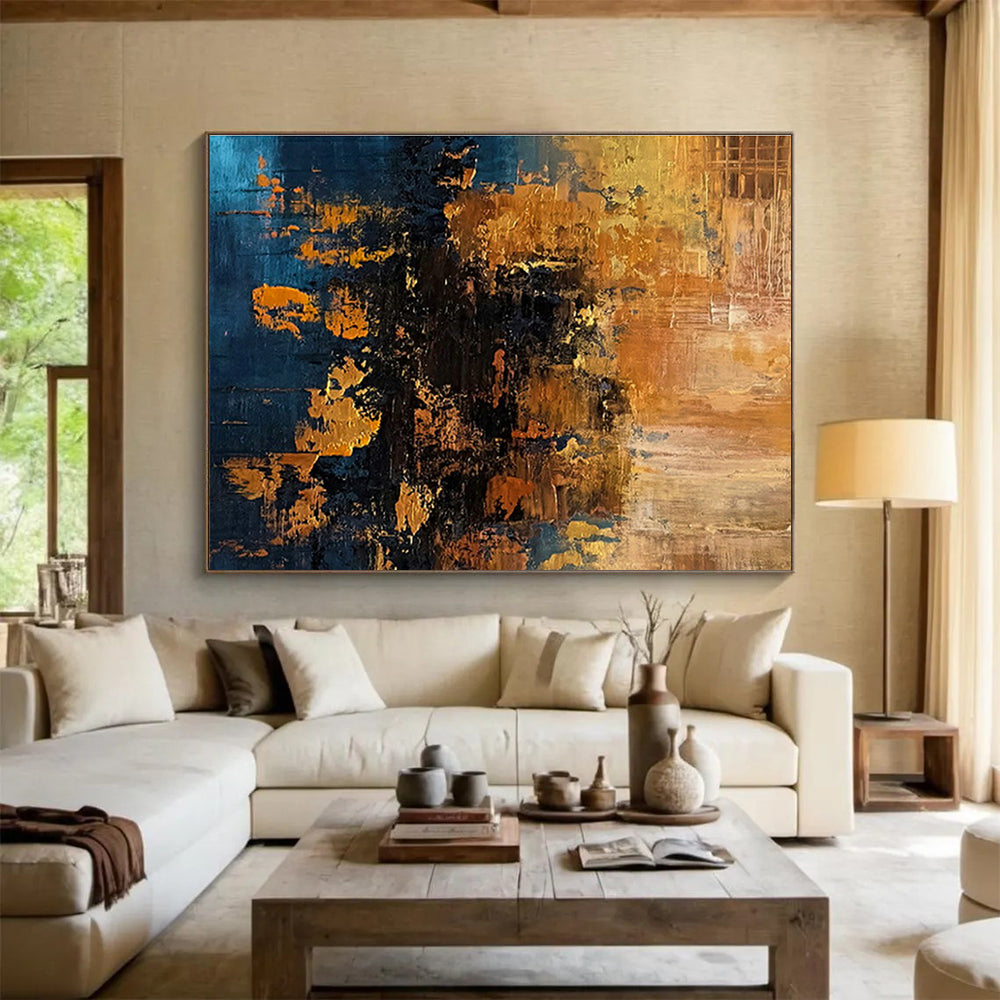 Blue - Gold Texture Abstract Art for Sophisticated Home Bar Areas DLZ2651