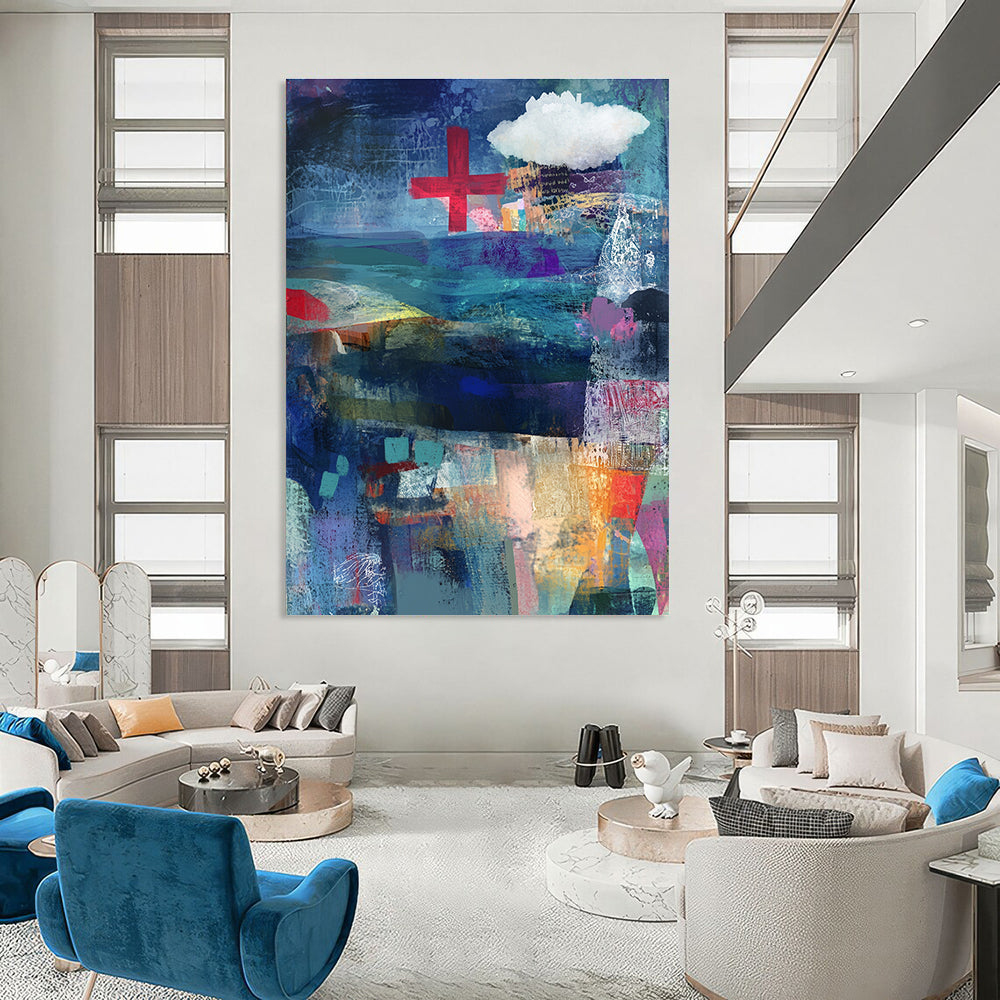 Abstract with Red Cross for Modern Wellness Center & Eclectic Art Space STSC575