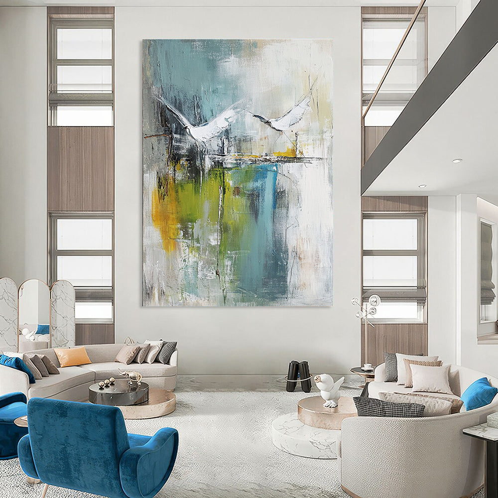 Abstract White Birds for Coastal Home & Serene Spa Retreat STSC303