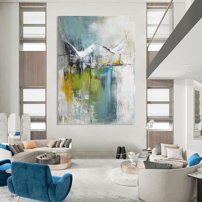 Abstract White Birds for Coastal Home & Serene Spa Retreat STSC303
