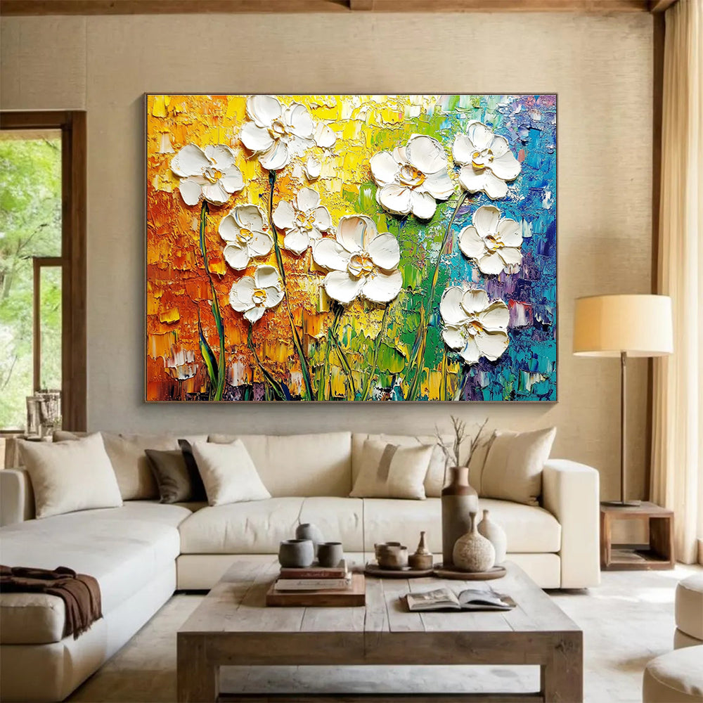 Textured White Flowers Art for Garden - Themed Café & Floral Boutique SC271