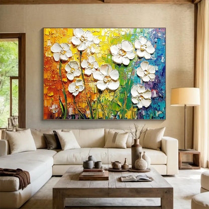 Textured White Flowers Art for Garden - Themed Café & Floral Boutique SC271