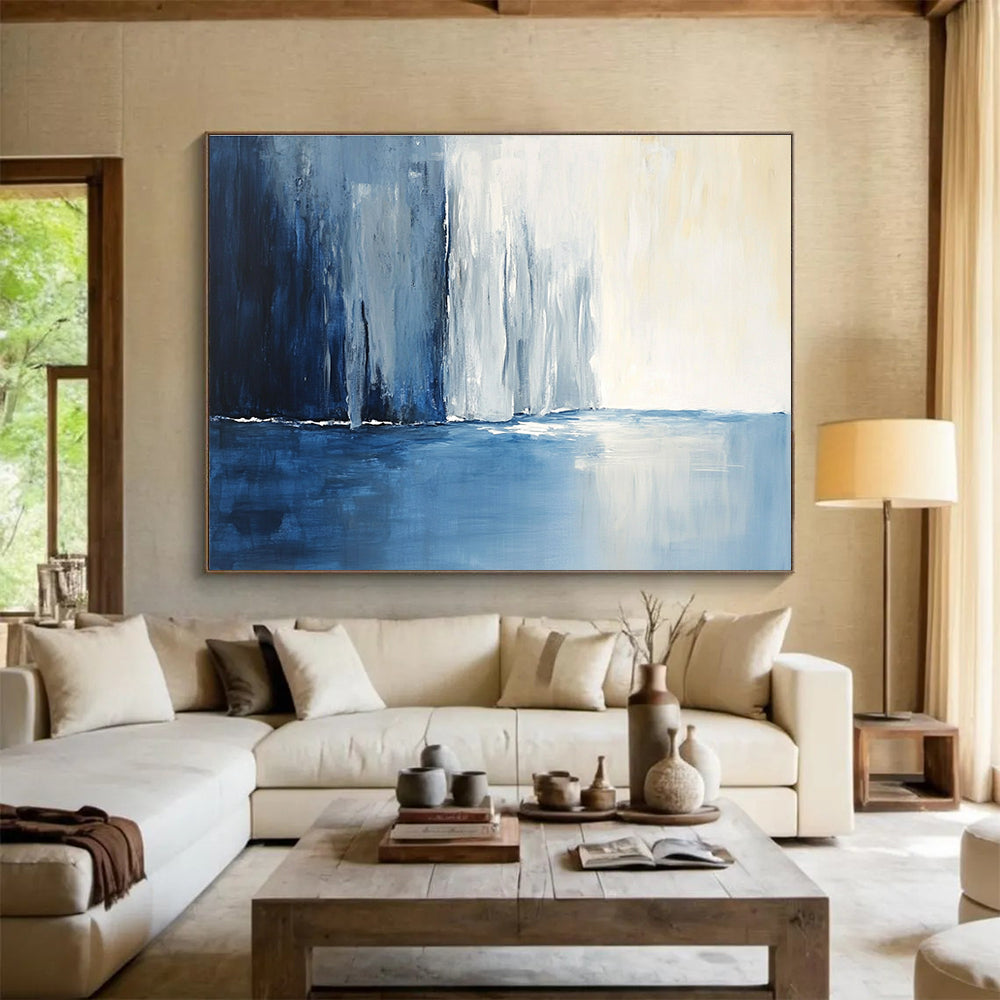 Blue - Toned Abstract Landscape Art for Lakeside Resort & Serene Bedroom SC045