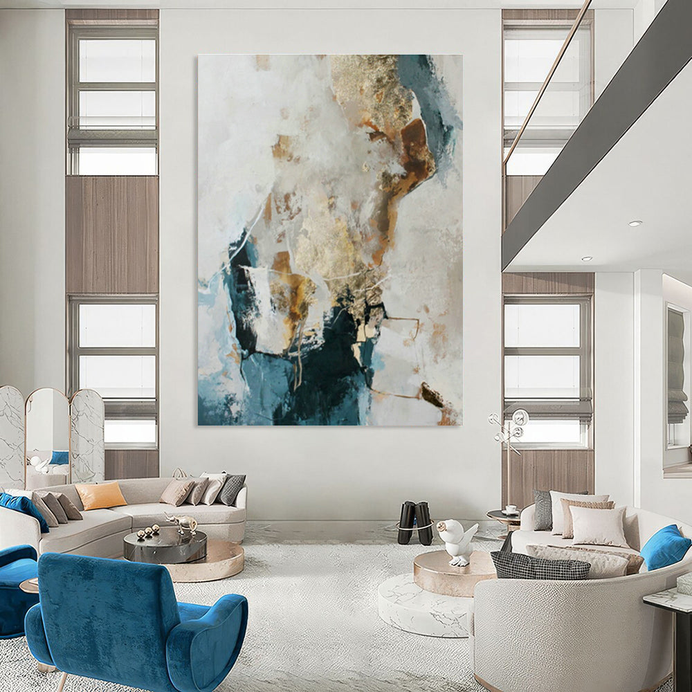 Blue and Gold Abstract Art for Nautical - Themed Restaurant & Luxury Yacht Club DLZ1017