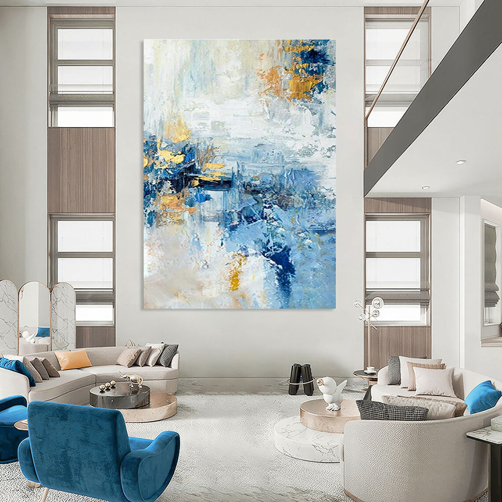 Blue - Gold Abstract Art for Modern Penthouse & Art Gallery Event Space DLZ1488