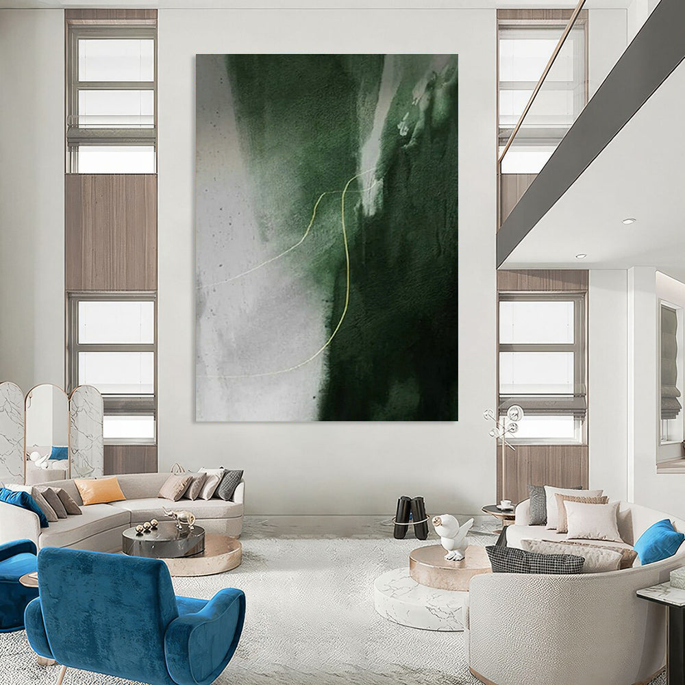 Green - Gray Abstract Line Art for Minimalist Art Gallery & Zen Garden Pavilion DLZ1494
