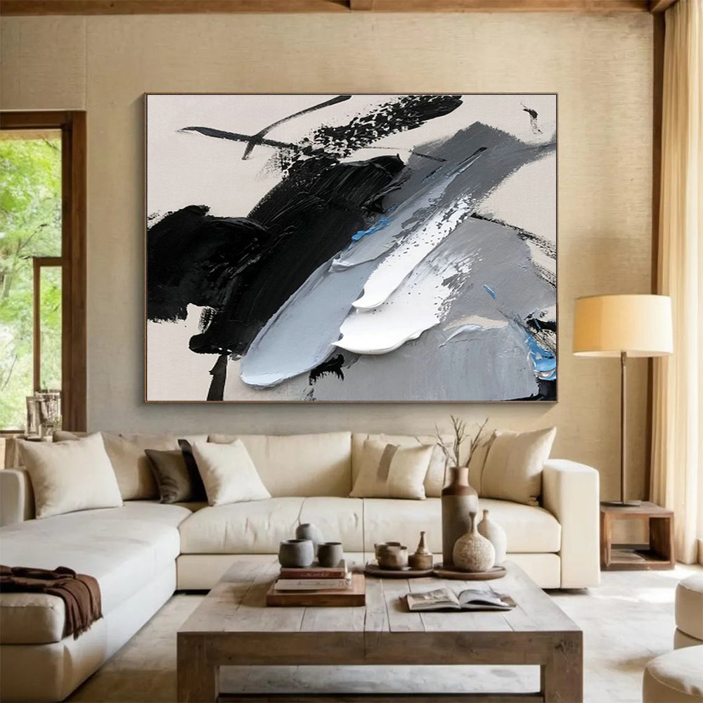 Monochrome Abstract Brushstroke Art for Modern Office Ambiance DLZ2694