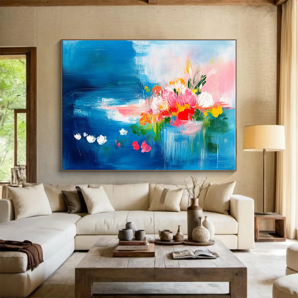 Blue - Themed Floral Abstract Art for Beachfront Restaurant & Feminine - Style Home Office SC235