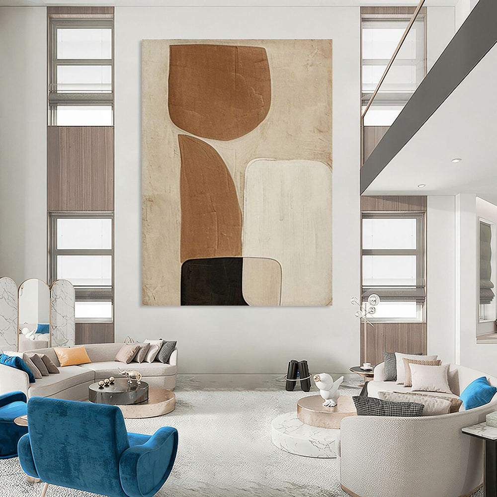 Brown and Beige Abstract Shapes Art for Neutral - Toned Study & Mid - Century Modern Home DLZ2194