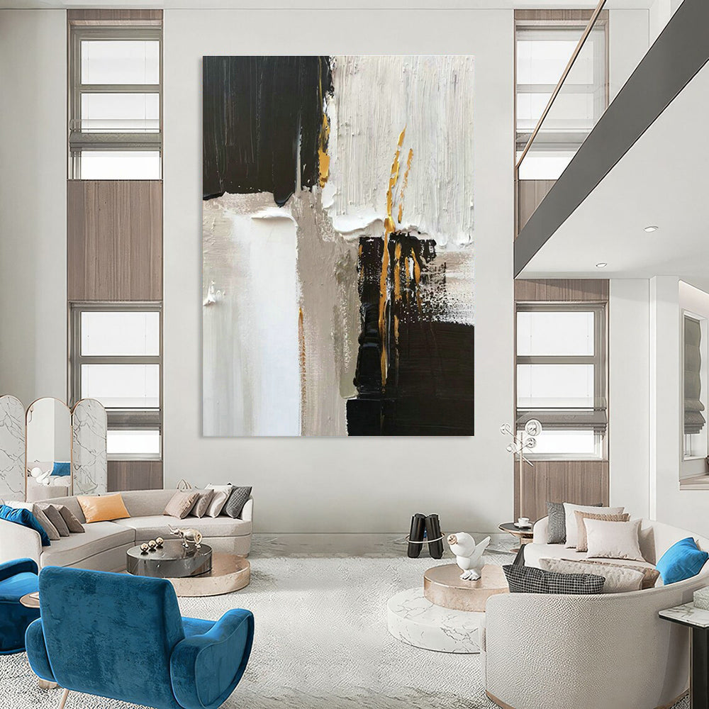 Black - Gold - White Abstract Art for Luxury Hotel Lobby & Modern Home Office DLZ1670