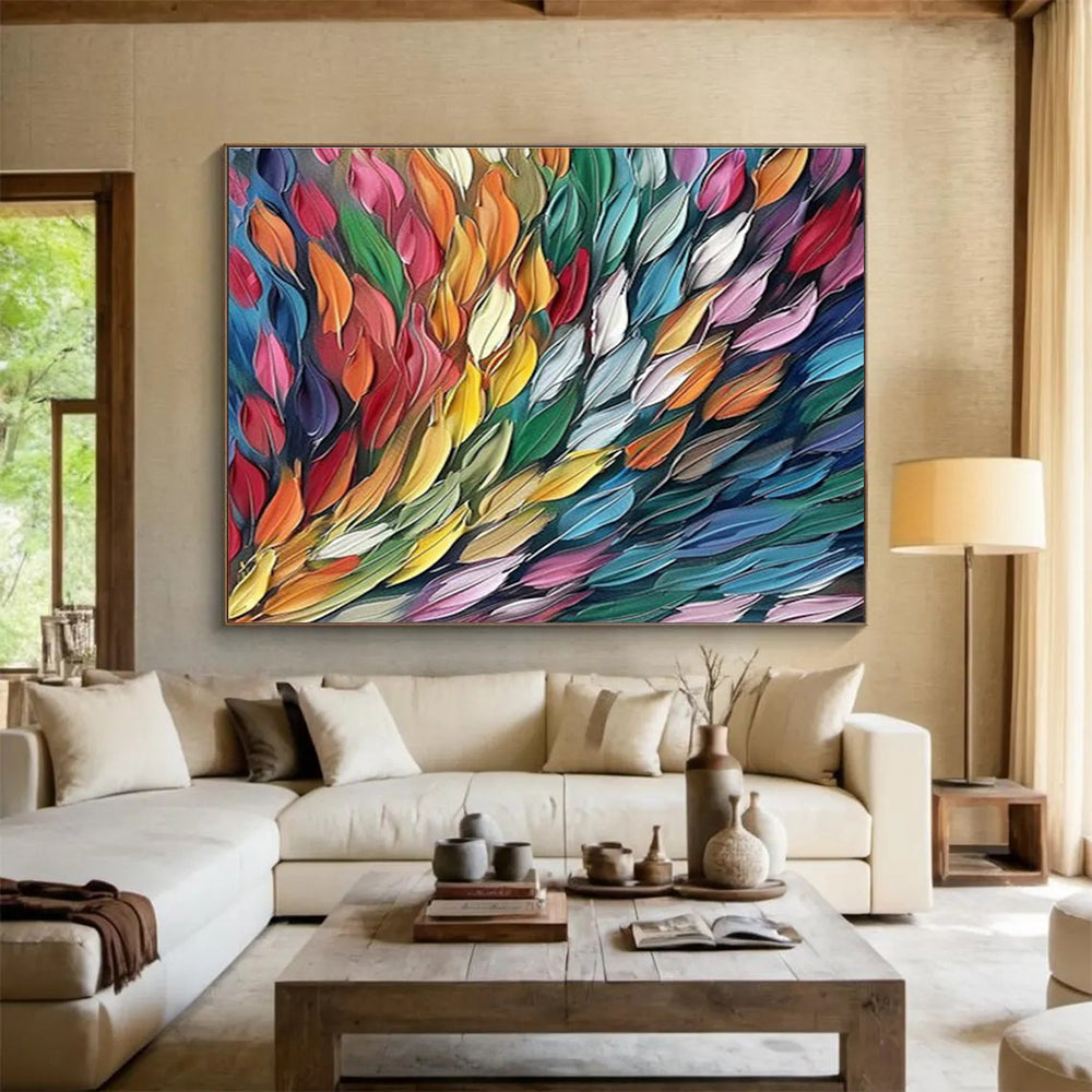 Colorful Feather - Shaped Abstract Art for Vibrant Bohemian Living Rooms DLZ3073