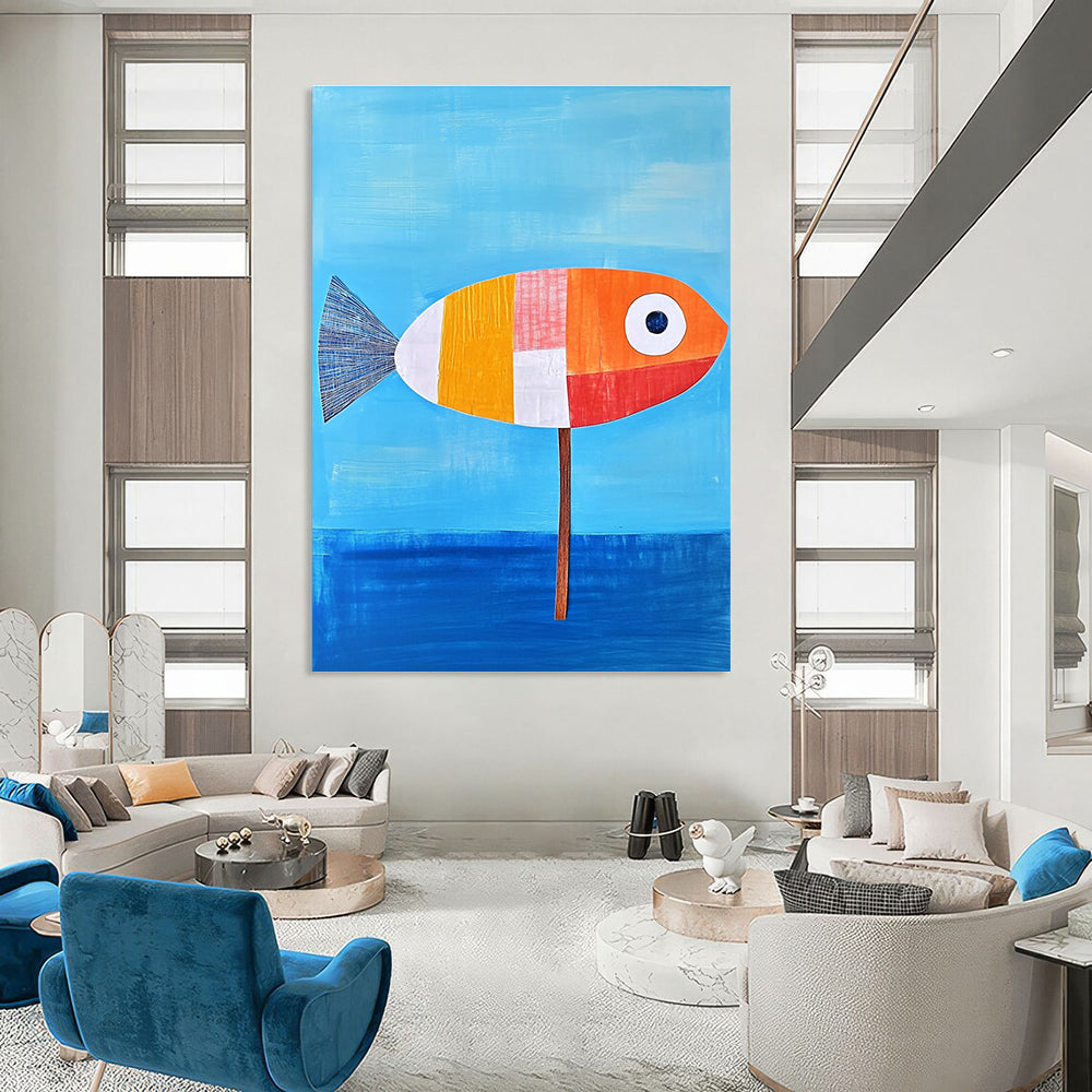 Patchwork Fish on Stick for Quirky Coastal Restaurant & Art - Loving Beach House STSC996