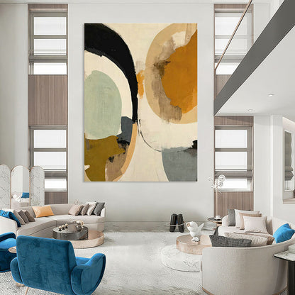 Circular Color Block Abstract Art for Modern Café & Mid - Century Home Living Room DLZ1621
