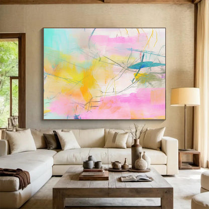Pink - Yellow Line Abstract Art for Bright Home Office DLZ2885
