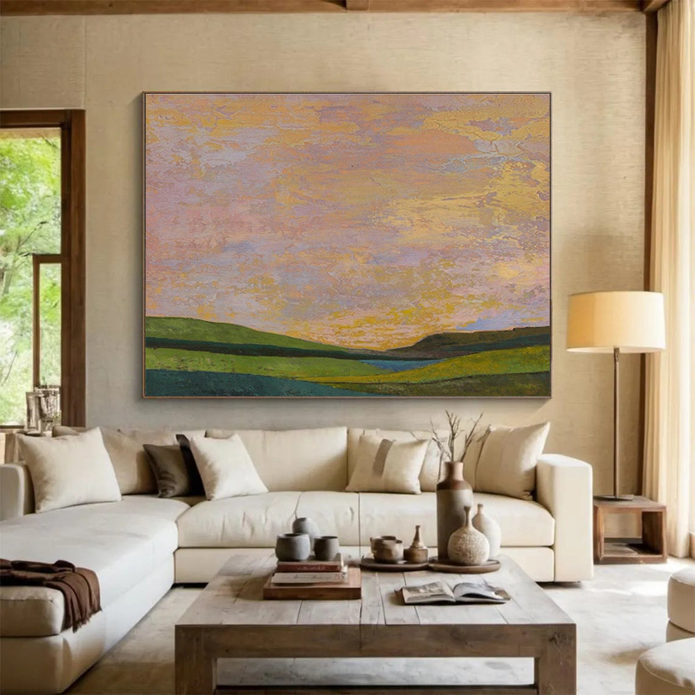 Pink - Gold Sky Landscape Art for Romantic Bedroom DLZ2822