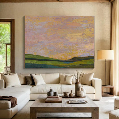 Pink - Gold Sky Landscape Art for Romantic Bedroom DLZ2822