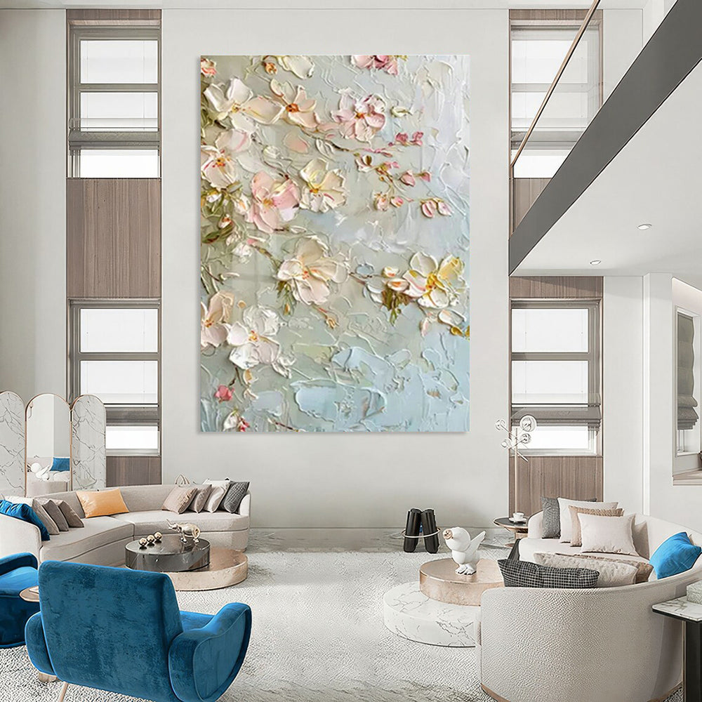 Textured Floral Branch Art for Traditional Library & Cherry Blossom Festival Venue DLZ1399
