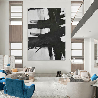 Black - White Brushstroke Abstract Art for Office & Studio DLZ0409