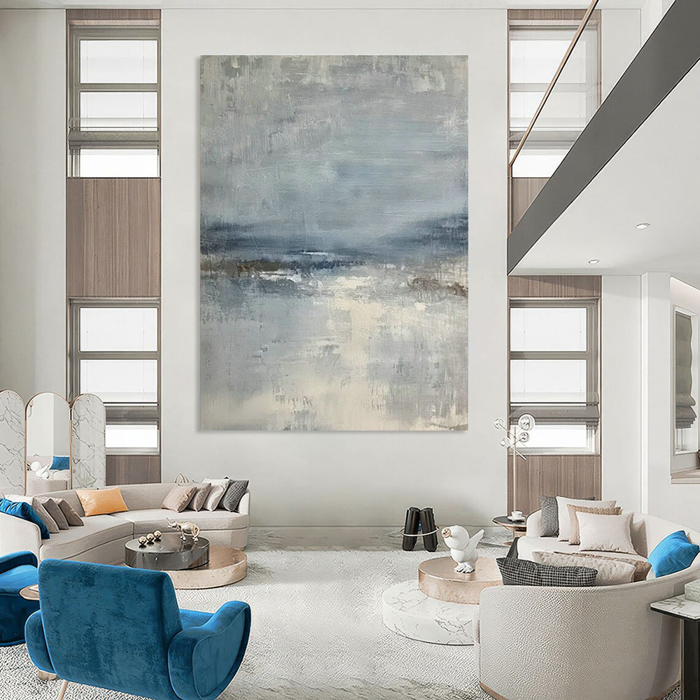 Blue - Gray Textured Abstract Art for Coastal Home Beach Cottage & Mindfulness Meditation Space DLZ1747