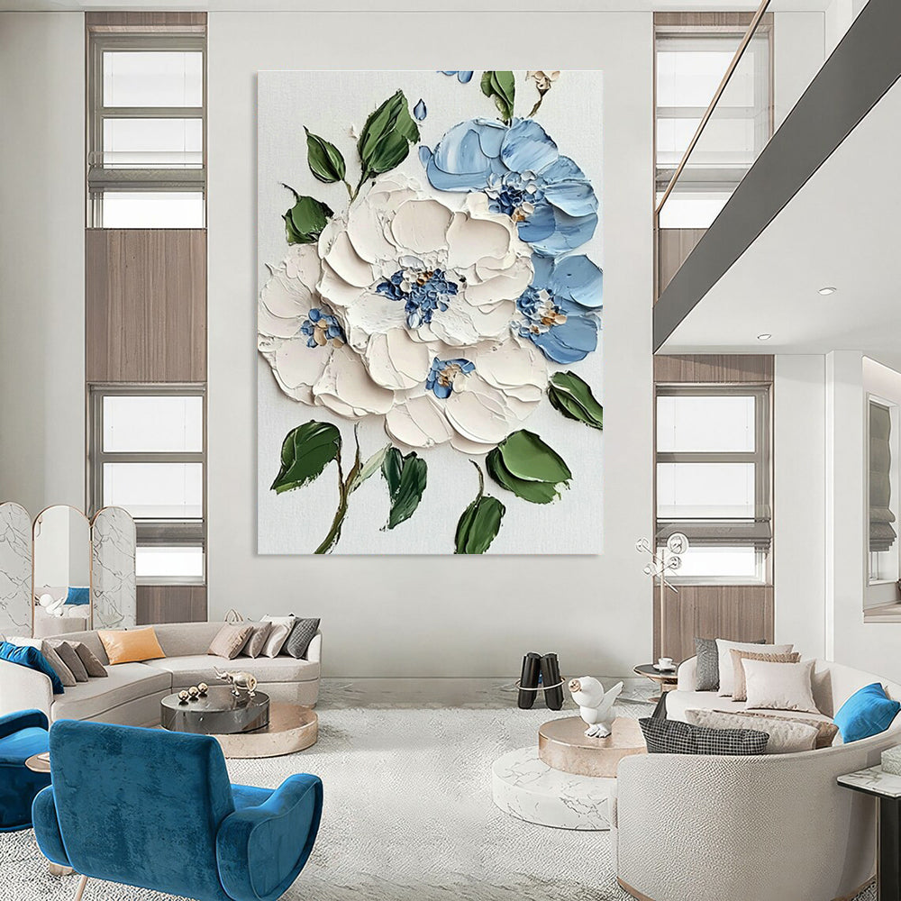 Blue and White Flower Art for Coastal Bedroom & Nautical - Themed Café DLZ1394