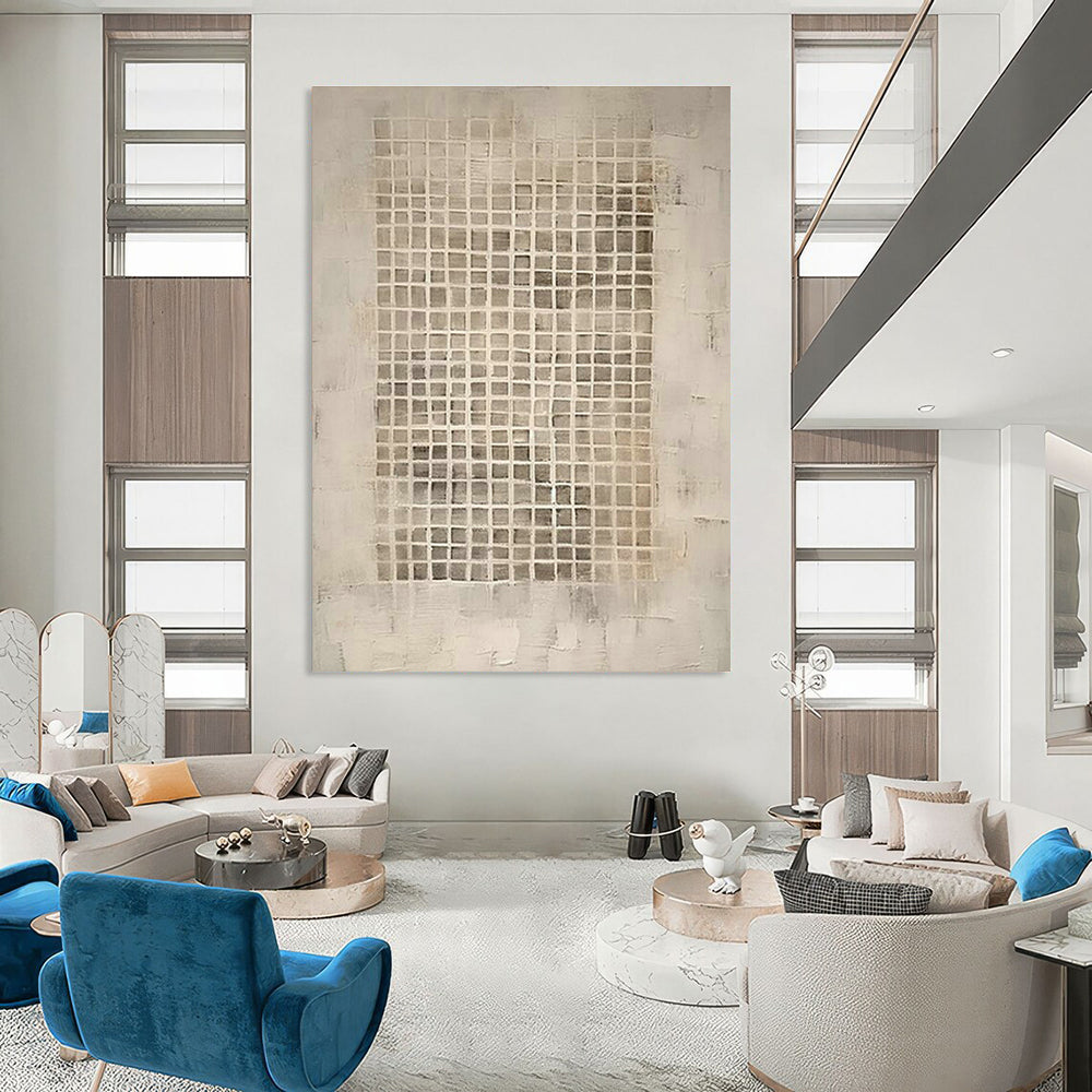 Gray - Grid Abstract Art for Minimalist Home Study Nooks DLZ0128