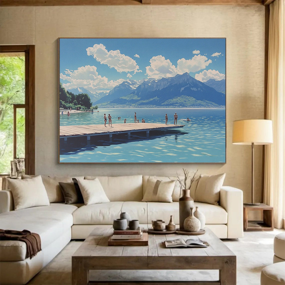Lakeside Summer Scene Art for Coastal Home Living Room & Travel Agency Waiting Area SC472