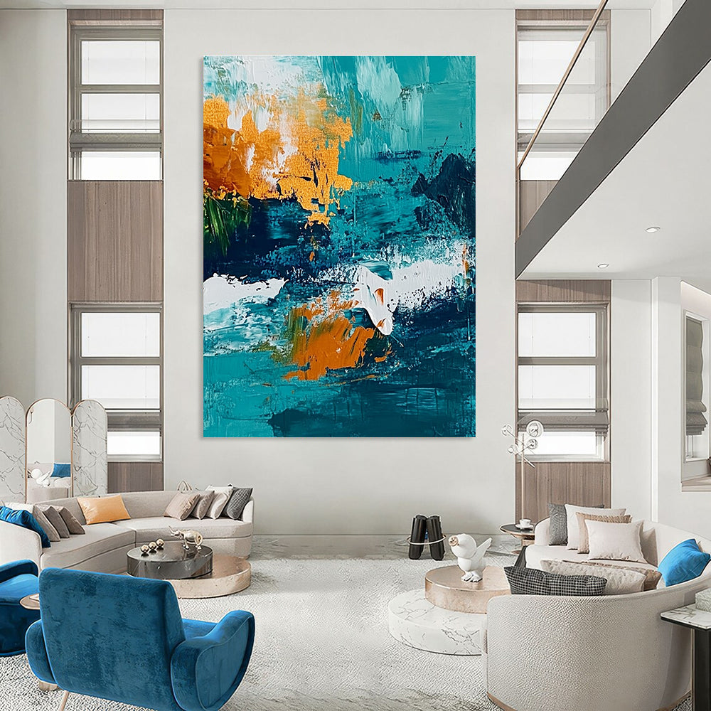 Layered Teal Abstract Art for Living Room & Gallery STSC705
