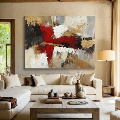 Bold Red and Gold Abstract Art for Luxury Hotel Lobby & Elegant Home Office SC381