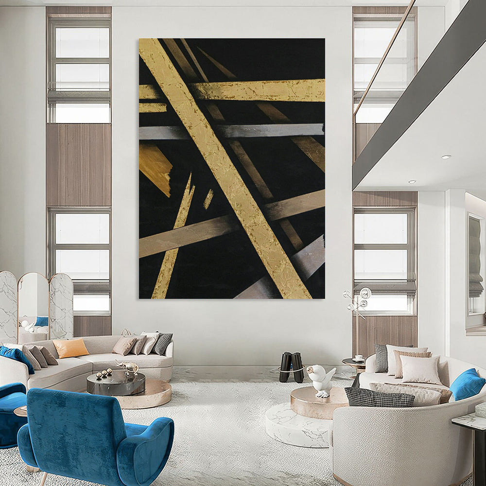 Black & Gold Intertwined Abstract Art for Luxury Hotel Lobby & Home Dining Room DLZ1101