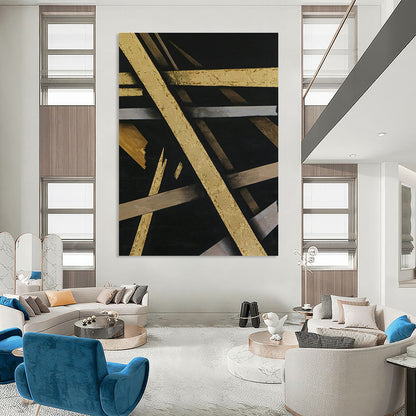 Black & Gold Intertwined Abstract Art for Luxury Hotel Lobby & Home Dining Room DLZ1101