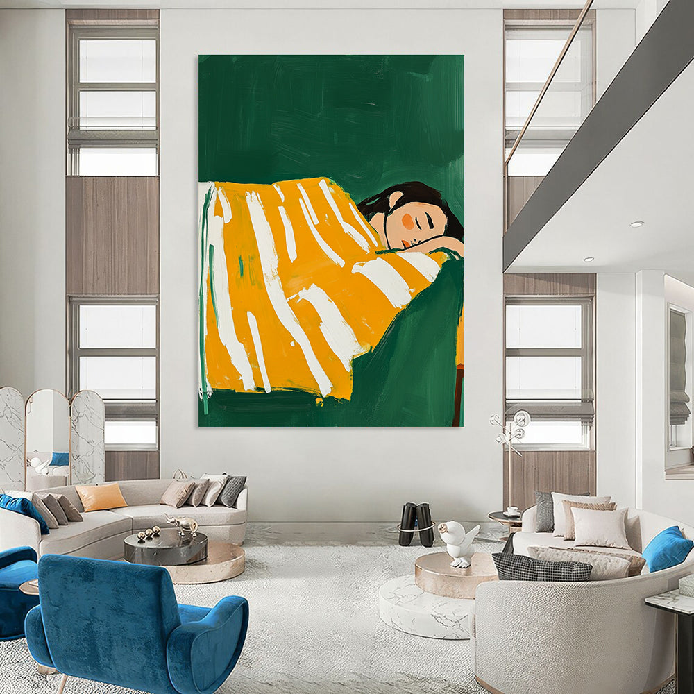 Sleeping Woman in Yellow Stripes for Cheerful Bedroom & Sunshine - Themed Café STSC1267