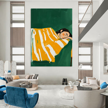 Sleeping Woman in Yellow Stripes for Cheerful Bedroom & Sunshine - Themed Café STSC1267