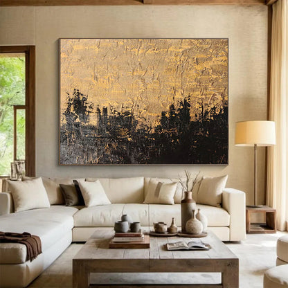 Black - Gold Textured Abstract Art for Stylish Studies DLZ2404