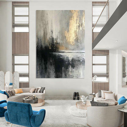 Gray - Gold Ink - Style Landscape Abstract Art for Urban Art Studio & Cultural Heritage Center DLZ1915